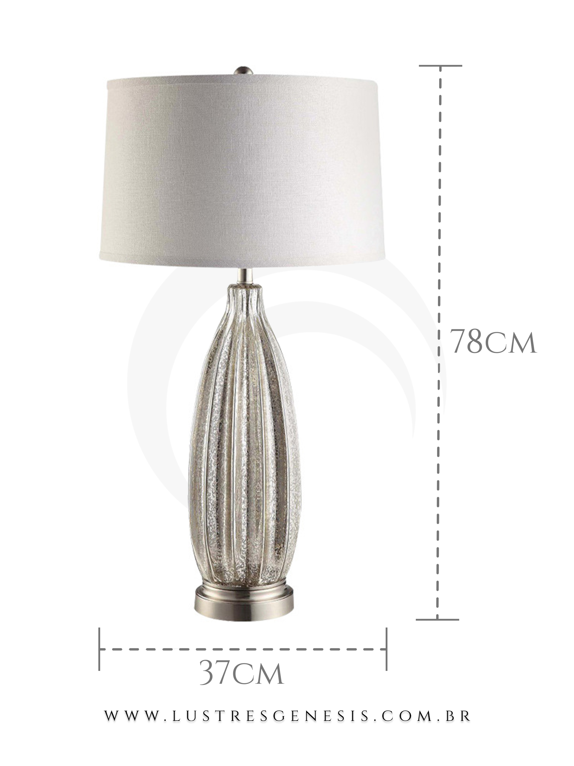 Abajur Tarin com base de vidro texturizado e cúpula branca, ideal para quartos e escritórios, da marca Lux Lustres.